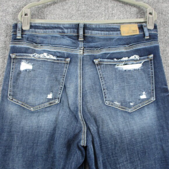 BKE Buckle Super Flare PARKER Jeans Womens 32 Blue Stretch Fit 36x30 Denim Fray - Picture 4 of 16